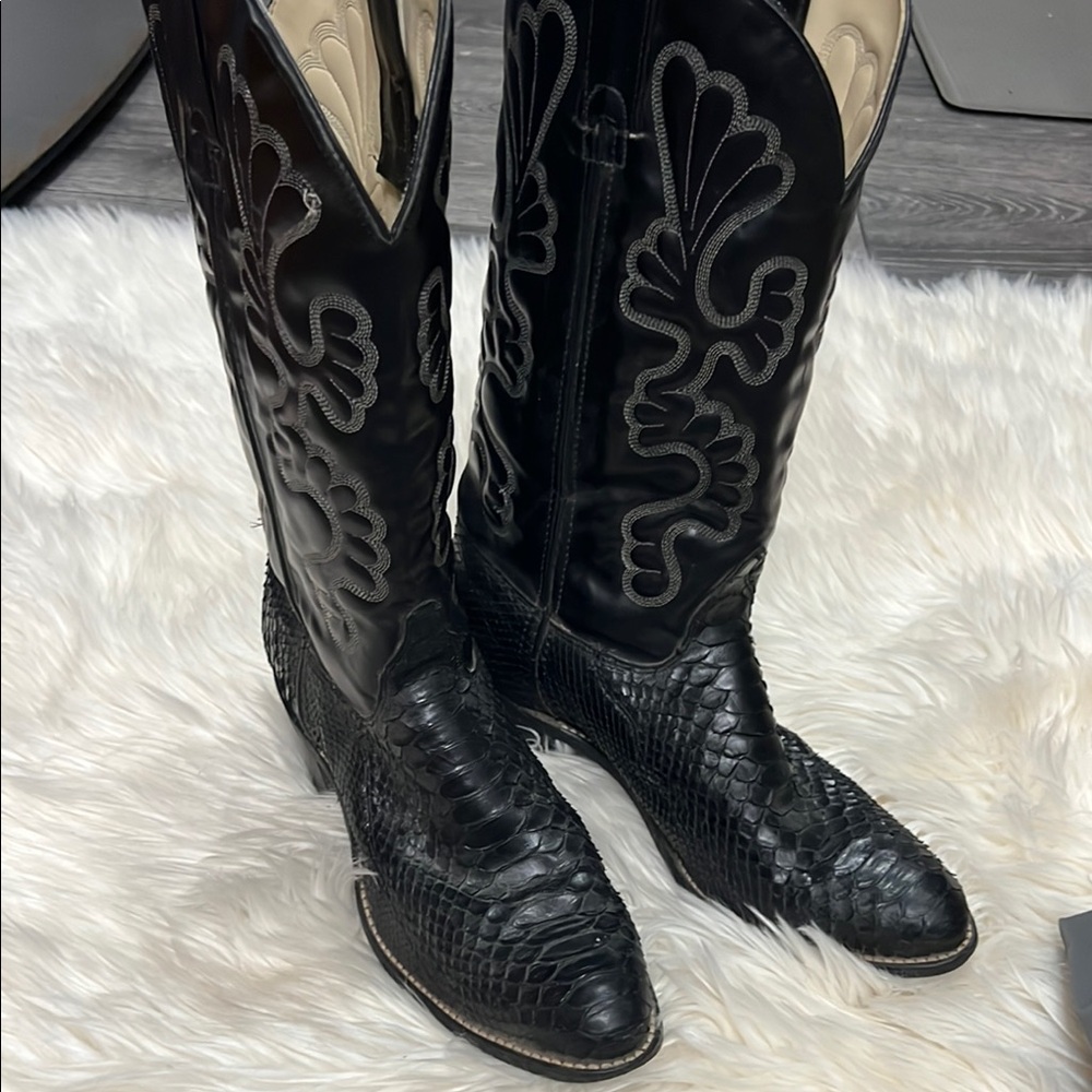 Black Embossed Cowboy Boots genuine leather